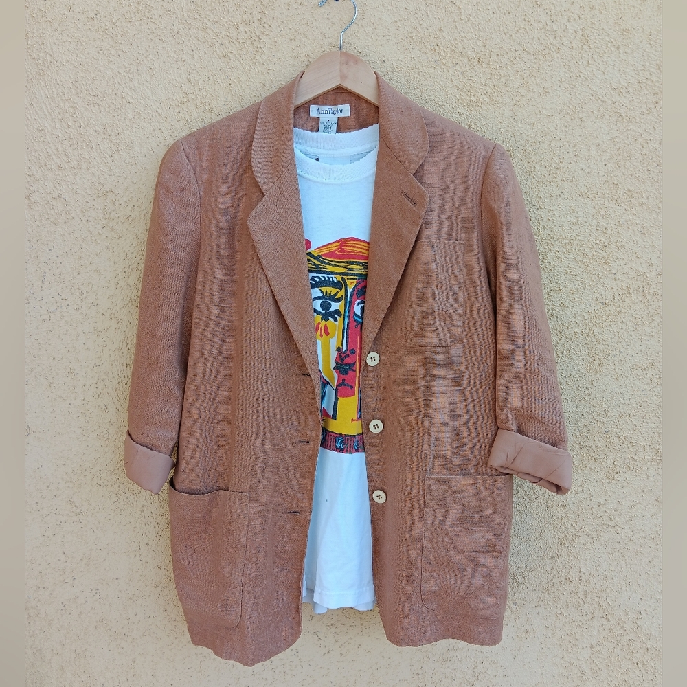 90s Ann Taylor Tan Linen Women's Blazer